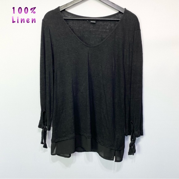 Sanctuary Tops - Sanctuary-Black 100% Linen V neck top L